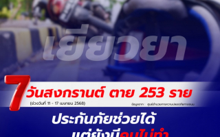 บ.กลางฯแจง 7 วันอันตราย"สงกรานต์68"ตาย 253 ราย บาดเจ็บ 1,495 ราย 